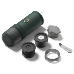Outin Mino CG hordozható eszpresszógép, 22 bar, 9000 mAh, 70 ml, 93,3 °C-os kivonás, őrölt kávé + Nespresso kapszulák, USB-C, hegyi zöld