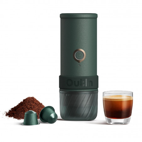 Φορητή μηχανή εσπρέσο Outin Mino CG, 22 bar, 9000 mAh, 70 ml, Εκχύλιση στους 93,3 °C, Αλεσμένος καφές + κάψουλες Nespresso, USB-C, Πράσινο βουνού