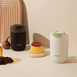 Outin Travel Tumbler hőszigetelt pohár, 350 ml, melegen tart 6 órán át, hidegen tart 12 órán át, 316L rozsdamentes acél, dupla falú, vákuumszigetelés, homokfehér