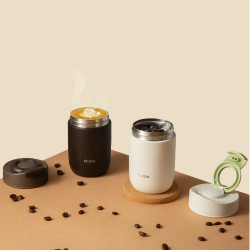 Outin Travel Tumbler hőszigetelt pohár, 350 ml, melegen tart 6 órán át, hidegen tart 12 órán át, 316L rozsdamentes acél, dupla falú, vákuumszigetelés, homokfehér