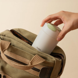 Outin Travel Tumbler hőszigetelt pohár, 350 ml, melegen tart 6 órán át, hidegen tart 12 órán át, 316L rozsdamentes acél, dupla falú, vákuumszigetelés, homokfehér