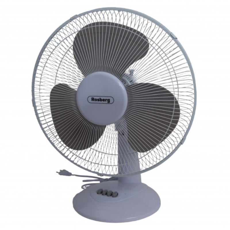 Ventilator de birou Rosberg R51760B16, 40 W, 40 cm, 3 viteze, oscilație, înclinare reglabilă, alb/gri