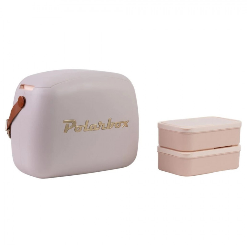 Geanta frigorifica Polarbox Gold, 6 litri, Include 2 cutii pentru pranz, Mentine temperatura scazuta pana la 24 h, Roz/Auriu