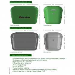 Хладилна чанта Polarbox Classic, 20 литра, AIRPOP полистирол, 5-15C до 24 часа, Класическа кожена каишка, Син/Розов