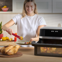 8-in-1 Instant Pot Vortex VersaZone XL ClearCook 2-zónás forró levegős sütő 140-3025-01-EU, 2800 W, 12 l, 205 °C, EvenCrisp, szinkronizált programbefejezés, érintőképernyős vezérlés, fekete/rozsdamentes acél