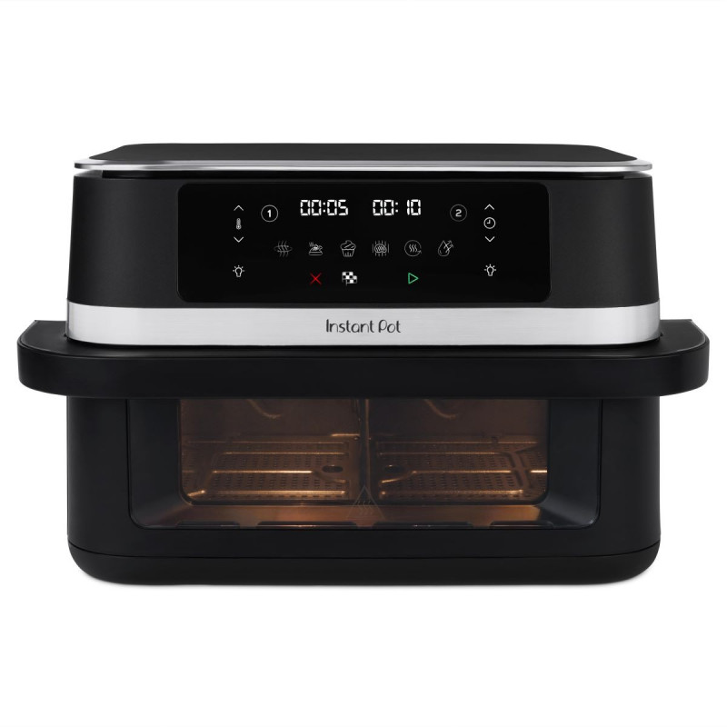 Διπλή φριτέζα θερμού αέρα 8 σε 1 Instant Pot Vortex VersaZone XL ClearCook 140-3025-01-EU, 2800 W, 12 λίτρα, 205 °C, EvenCrisp, Συγχρονισμένη ολοκλήρωση προγραμμάτων, Έλεγχος μέσω οθόνης αφής, Μαύρο/Ανοξείδωτο
