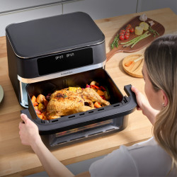 Двоен фритюрник с горещ въздух 8в1 Instant Pot Vortex VersaZone XL ClearCook 140-3025-01-EU, 2800W, 12 л, 205°C, EvenCrisp, Синхронизирано приключване на програмите, Сензорно управление, Черен/Инокс