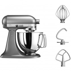 Mixer planetar KitchenAid Artisan Elegance 5KSM125ECU Contour argintiu, 300 W, 4,8 l, transmisie directă, 10 viteze, argintiu metalizat
