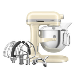 Mixer planetar KitchenAid Artisan 5KSM70SHXEAC Almond cream, 375 W, 6,6 l, 11 viteze, 67 de puncte de contact, Ridicare cuvă, Viteză specială „Fold”, Flex Edge, Cremă