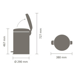 Brabantia NewIcon 1010441 pedálos szemetes, 20 l, lágy zárás, csúszásgátló talp, világosszürke