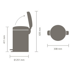 Brabantia NewIcon 1010440 pedálos szemetes, 12 l, lágy zárás, csúszásgátló talp, világosszürke