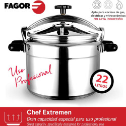 Second hand: Тенджера под налягане Fagor Chef Extremen 100602653, 15 л, 30 см, 50 kPa, 3 системи за безопасност, Алуминий, Сребрист
