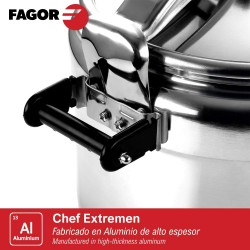 Втора ръка: Тенджера под налягане Fagor Chef Extremen 100602653, 15 л, 30 см, 50 kPa, 3 системи за безопасност, Алуминий, Сребрист
