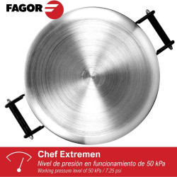 Second hand: Тенджера под налягане Fagor Chef Extremen 100602653, 15 л, 30 см, 50 kPa, 3 системи за безопасност, Алуминий, Сребрист