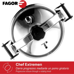 Second hand: Тенджера под налягане Fagor Chef Extremen 100602653, 15 л, 30 см, 50 kPa, 3 системи за безопасност, Алуминий, Сребрист