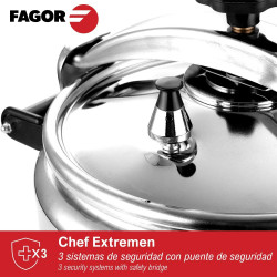 Second hand: Тенджера под налягане Fagor Chef Extremen 100602653, 15 л, 30 см, 50 kPa, 3 системи за безопасност, Алуминий, Сребрист
