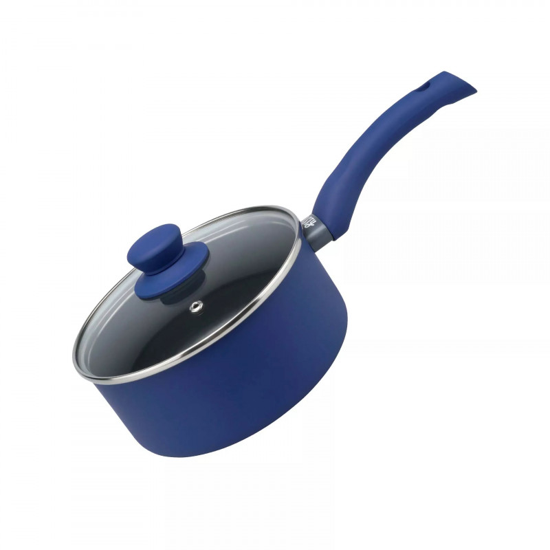 La mâna a doua: Cratita cu capac din sticla Tasty Everyday 678556, 18 cm, 1,8 l, Maner moale, Aluminiu, Acoperire antiaderenta, Albastru