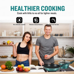 Втора ръка: Комплект съдове за готвене Herzberg HG-METBL15, 15 части, Мраморно покритие, Стъклени капаци, Индукция, Ментово зелен