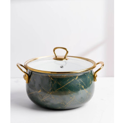Втора ръка: Тенджера Goldmann GM 8017-22G, 5л, 22х14 см, Емайлирана, Индукция, Стъклен капак, Изумрудено зелено