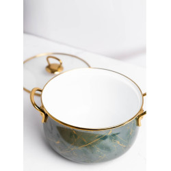Втора ръка: Тенджера Goldmann GM 8017-22G, 5л, 22х14 см, Емайлирана, Индукция, Стъклен капак, Изумрудено зелено