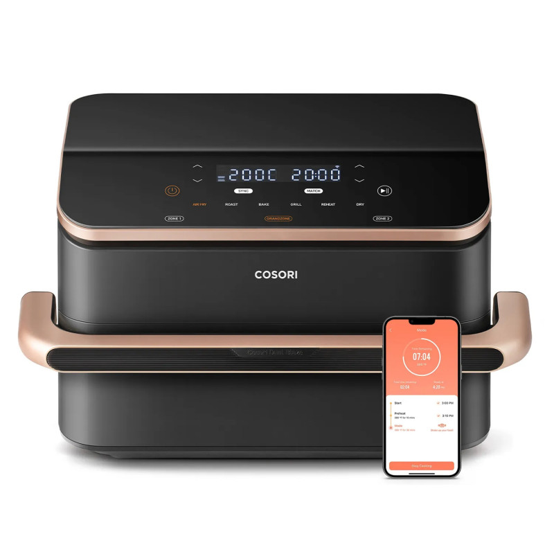 Втора ръка: Двоен фритюрник с горещ въздух Cosori Dual Blaze TwinFry CAF-TF101S, 10 л, 6 програми, 35-240 C, Таймер, ThermoIQ, Синхронизирано готвене и приключване, Черен