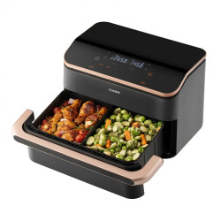 Втора ръка: Двоен фритюрник с горещ въздух Cosori Dual Blaze TwinFry CAF-TF101S, 10 л, 6 програми, 35-240 C, Таймер, ThermoIQ, Синхронизирано готвене и приключване, Черен