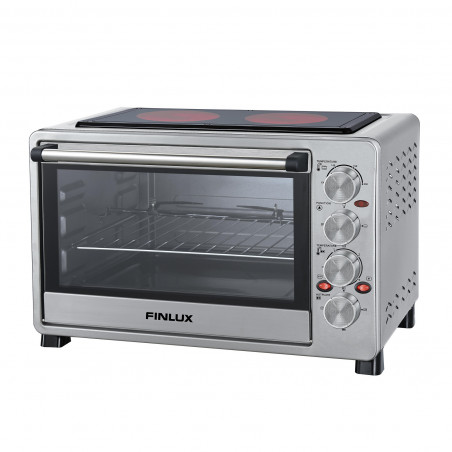 La mâna a doua: Cuptor electric cu plita ceramica Finlux FCO-42SRL, 42 L, Functionare concomitenta cuptor si plita, Rotisor, Tava,  Inox