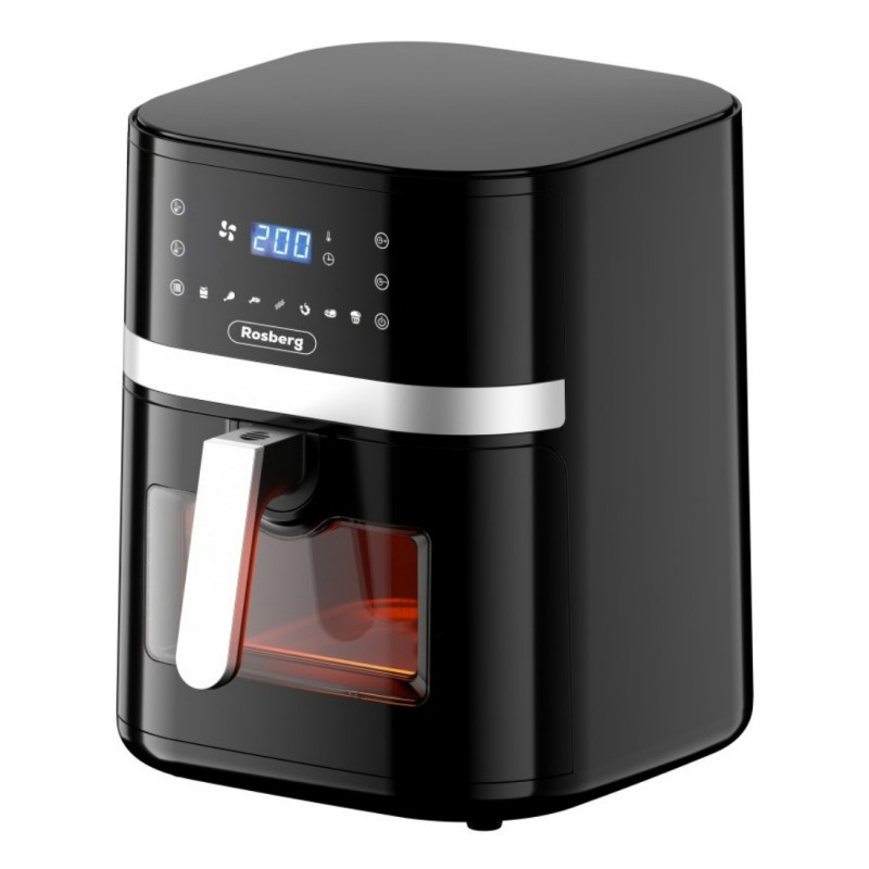 Μεταχειρισμένος: Φριτέζα AirFryer Rosberg R51980CB, 1800W, 8 L, οθόνη LED, Χρονοδιακόπτης, Έως 200C, Αντικολλητική επίστρωση, Μαύρο