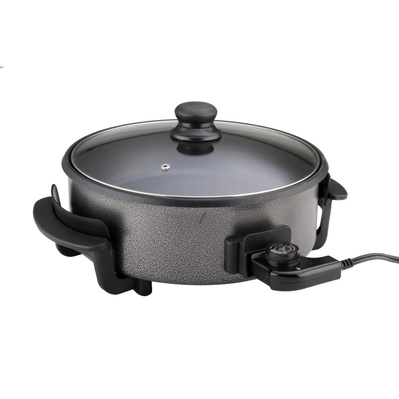 Втора ръка: Електрически тиган за приготвяне на пица Rosberg R51010B, 1500W, 32 см, Терморегулатор, Незалепващо покритие, Сив