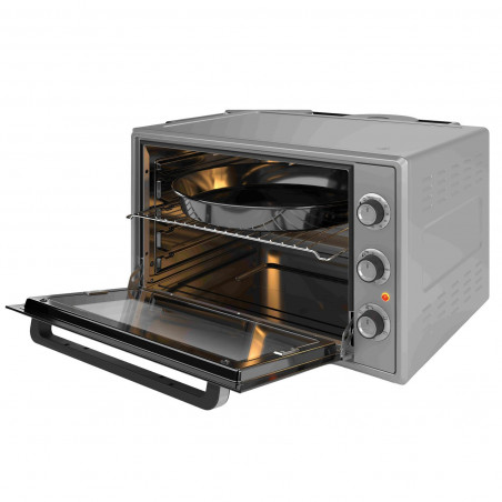 Μεταχειρισμένος: Μικρή κουζίνα Elite EMO-FL 65 2591, 2000W, 65 λίτρα, 3 λειτουργίες, Διπλό τζάμι, Θερμοστάτης, Χρονοδιακόπτης, Τουρμπίνι, Γκρι
