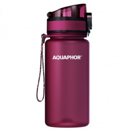 Sticla cu filtru pentru apa Aquaphor City 160028, 350 ml, Tritan, Carbune activ, Aqualen, Capac cu inchidere, Cherry
