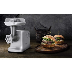 Mașină de tocat carne Caso FW 2000, 2000 W, 2 viteze, marșarier, 2,5 kg/min, accesorii, oțel inoxidabil, alb