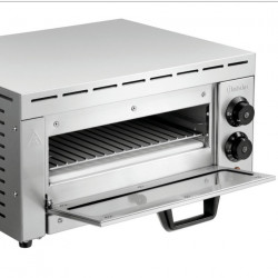 Bartscher ST340 elektromos pizzasütő, 1,5 kW, max. 33,5 cm, 50–250 °C, felső és alsó fűtőelem, horganyzott acél, ablak, rozsdamentes acél