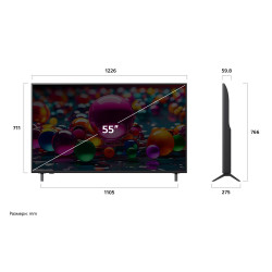 LG 55UA73003LA tévé, 4K Ultra HD 3840 × 2160, 55″ (139 cm), F energiahatékonysági osztály, LED, Smart TV, mesterséges intelligenciával támogatott felbontásnövelés, webOS, fekete