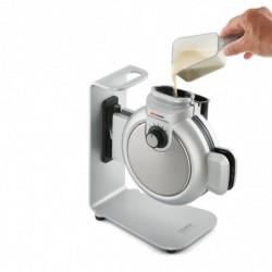 Caso Design WaffleUp Vertical Waffle Maker, 800W, 18 cm, 5 settings, Double non-stick coating, Audible and visual alert, Residual batter container, Silver