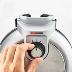 Caso Design WaffleUp Vertical Waffle Maker, 800W, 18 cm, 5 settings, Double non-stick coating, Audible and visual alert, Residual batter container, Silver