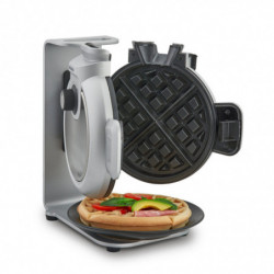 Caso Design WaffleUp Vertical Waffle Maker, 800W, 18 cm, 5 settings, Double non-stick coating, Audible and visual alert, Residual batter container, Silver