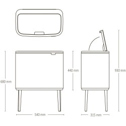 Brabantia Bo Touch 651105 Trash Can, 36 L, Smooth and Silent Opening, Large Opening, Gray
