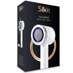 Silk'n VacuPedi VPC1PE1001 elektromos bőrradír durva bőr és bőrkeményedések kezelésére, 2 sebességfokozat, 3 cserefej, cserélhető és mosható szűrők, vákuumrendszer, fehér/ezüst