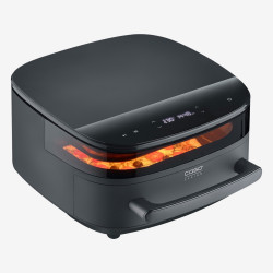 Caso AirFry & PizzaChef forró levegős sütő és pizzasütő, 2850 W, 6 l, 11 program, 50–230 °C, időzítő, emlékeztető, legfeljebb 30 cm, fekete