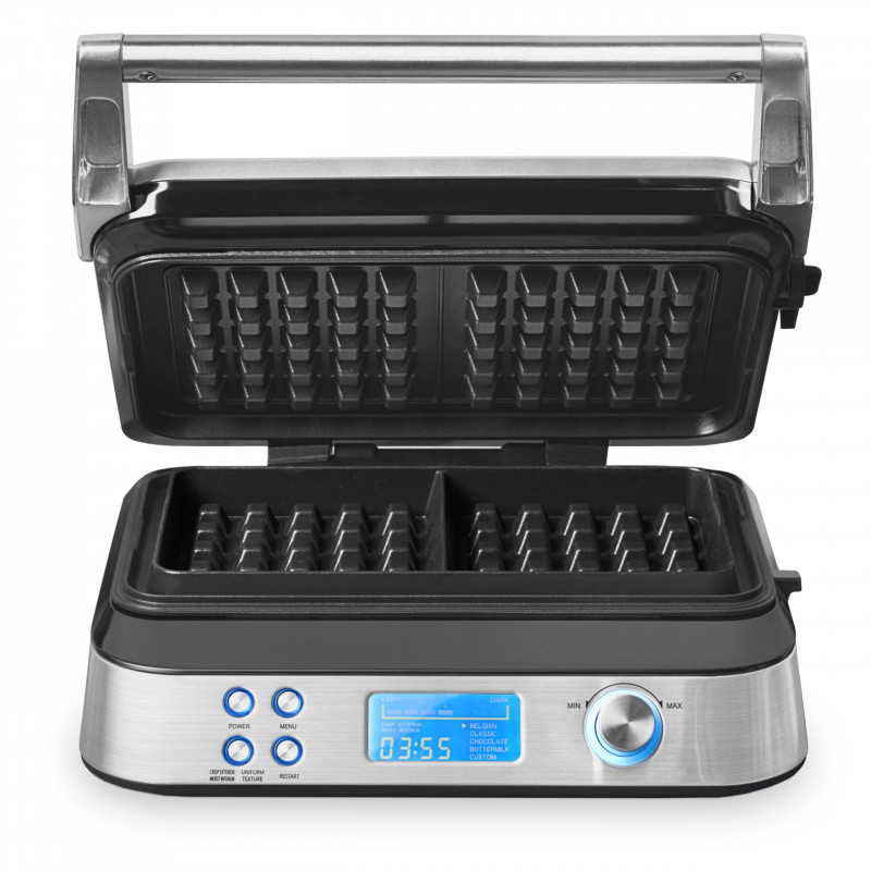 Συσκευή για γκοφρέτες Gastroback Advanced Control, 1600 W, 220 ml, 7 επίπεδα ψησίματος, Διπλοί θερμαντήρες, Βαθιές πλάκες, Χρονοδιακόπτης, Προστασία από υπερχείλιση, Ασημί