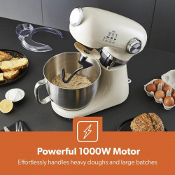 Μίξερ Swiss Haus SH-KM2005, 1000 W, 5 λ, 12 ταχύτητες, Ομαλή εκκίνηση, Ανασηκώμενη κεφαλή, Ανοξείδωτο δοχείο, Μπεζ