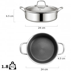Cratita Swiss Haus SH-ZGLC24, 24 cm, 2,9 l, Acoperire ceramica Sapphire, Capac din sticla, Utilizabila la cuptor pana la 260°C, Inductie, Argintiu