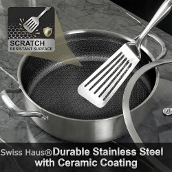 Cratita Swiss Haus SH-ZGLC24, 24 cm, 2,9 l, Acoperire ceramica Sapphire, Capac din sticla, Utilizabila la cuptor pana la 260°C, Inductie, Argintiu