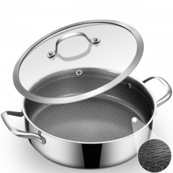 Cratita Swiss Haus SH-ZGLC24, 24 cm, 2,9 l, Acoperire ceramica Sapphire, Capac din sticla, Utilizabila la cuptor pana la 260°C, Inductie, Argintiu