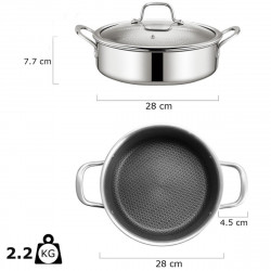 Swiss Haus SH-ZGLC28 Shallow Saucepan, 28 cm, 4.5 L, Sapphire Ceramic Coating, Glass Lid, Oven-safe up to 260°C, Induction-compatible, Silver