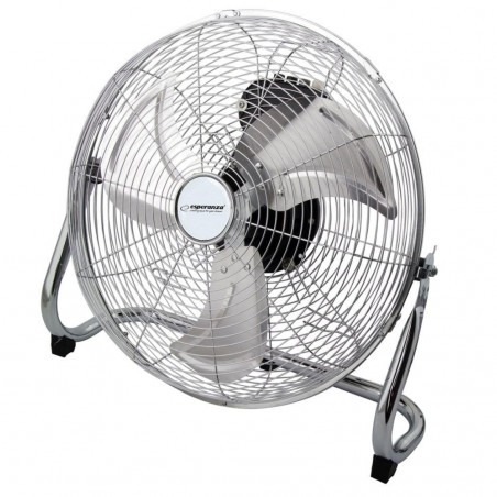 Esperanza EHF005 padlóventilátor, 50 W, 3 sebességfokozat, 30 cm, dőlésszög 90–270°, csendes, légkeringető, króm/metál