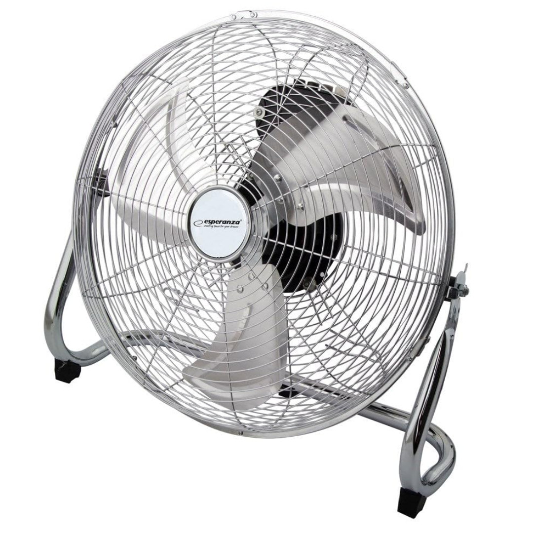Ventilator de podea Esperanza EHF005, 50 W, 3 viteze, 30 cm, Unghi de inclinare 90-270°, Silentios, Crom/Metalic