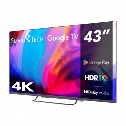 Televizor Smart Tech 43UW02V, 43″ (109 cm), 4K Ultra HD 3840 × 2160, clasa de eficiență energetică F, Smart TV, DLED, Wi-Fi, Bluetooth, Google TV, negru