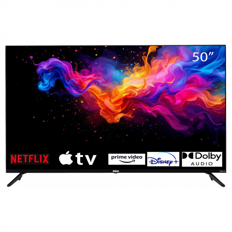 Televizor RCA RK50UN1, 50″ (125 cm), 3840×2160 UHD 4K, clasa de eficiență energetică F, Smart TV, HDR10, DLED, Wi-Fi, Bluetooth, sistem de operare Roku, negru.